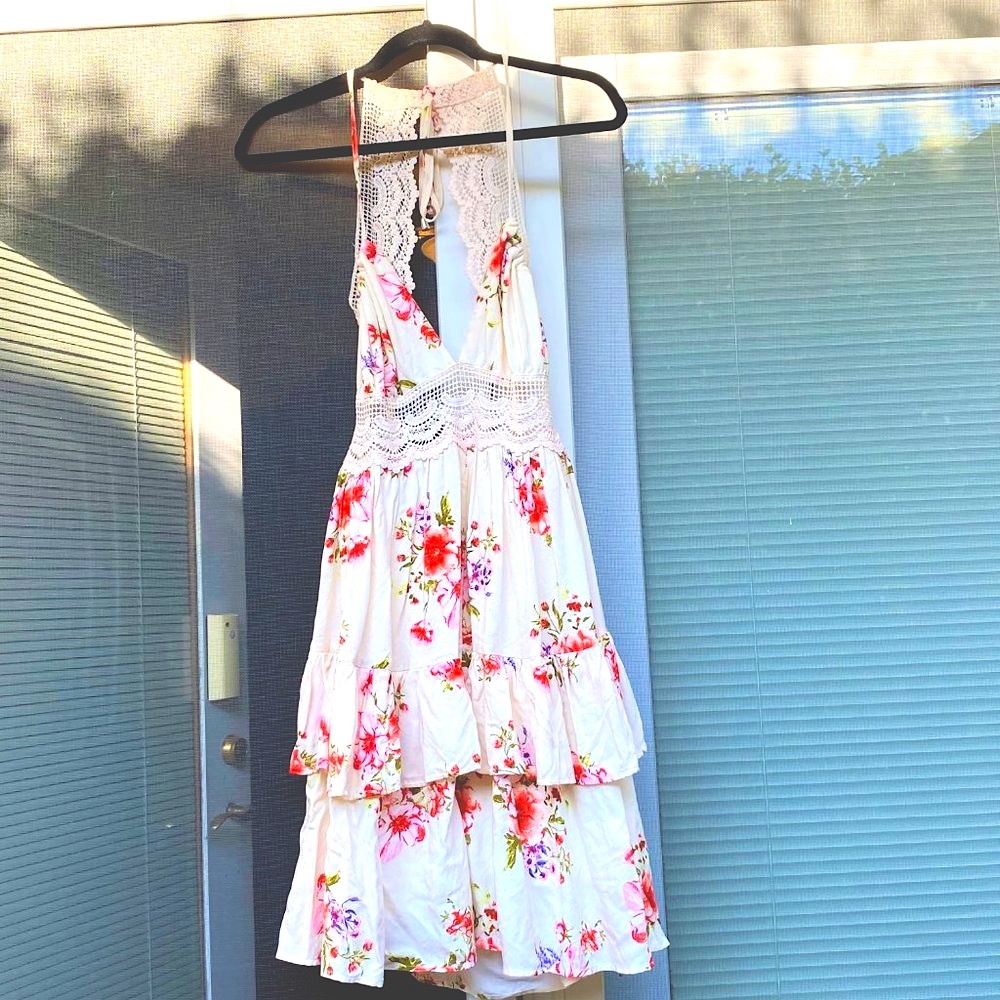 Floral Lace Crochet Bodice Babydoll Style Dress